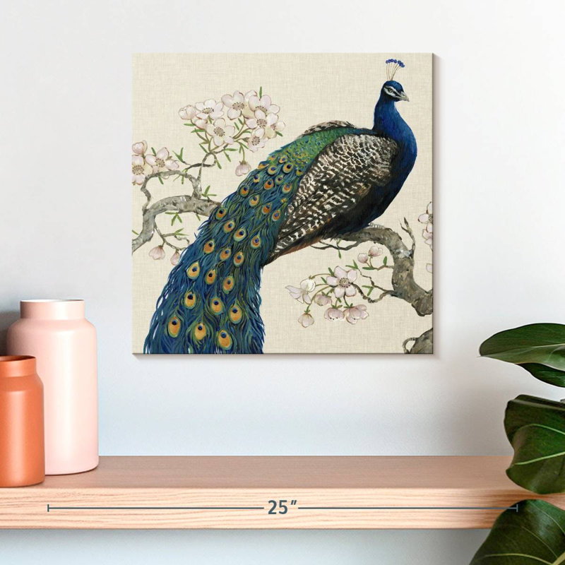 Brampt paon et fleurs I, H 16 po x l 16 po