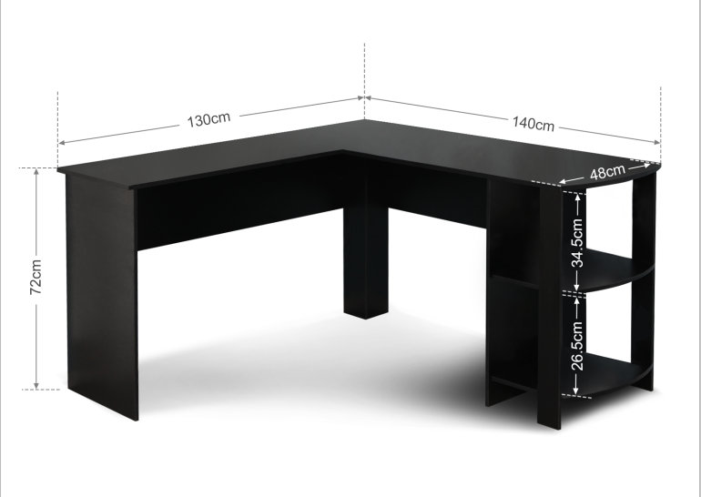 Amelius L-Shaped Writing Desk, Black