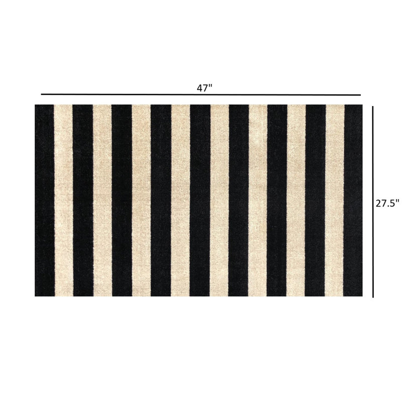 Aprea Black and Tan Wide Stripe Washable Floor Mat, 20" W x 47" L
