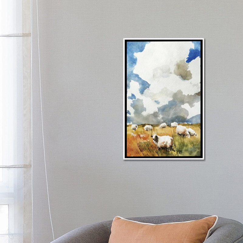 " Grazing Fields " by Svetlana Aleinikova, 26 po x 18 po, Toile avec cadre, Blanc