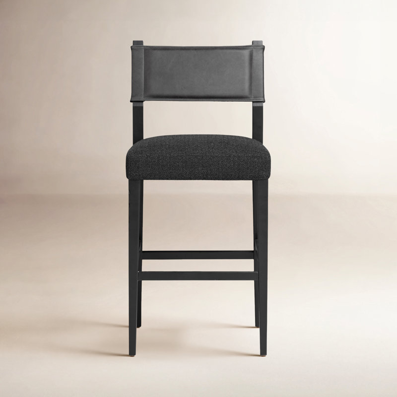 Tabouret Lorretta, Tabouret de bar (siège d'une hauteur de 29,92 po), Noir Palermo / mélange de polyester, Bois de frêne noir