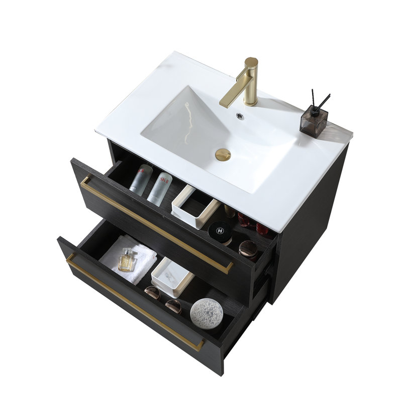 Ensemble de meuble-lavabo mural noir moderne 30 po
