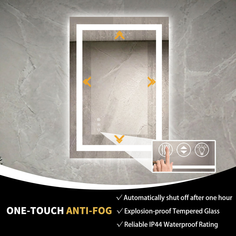 40" X 24" LED Bathroom Mirror With Dimmable Light Anti-Fog Lighted Vanity Mirror With 3 Color Modes, IP44 Waterproof Horizontal/Vertical Mount