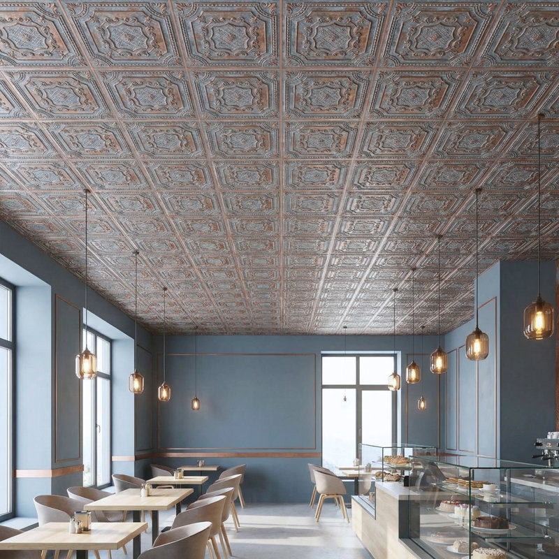 Tuile de plafond élisabéthanne en PVC à coller ou à coller - 24 po x 24 po, Cuivre délavé