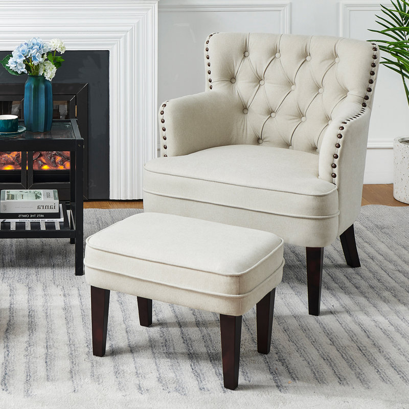 Fauteuil rembourré avec repose-pieds, Mélange de polyester beige