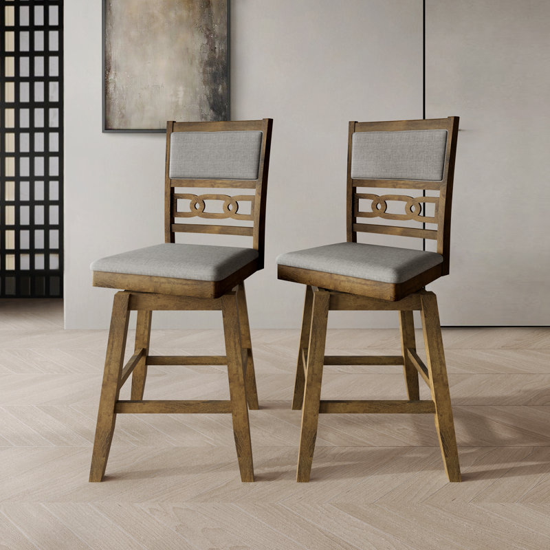 Brown Wooden Swivel Counter Chair With Grey Cover, Brown