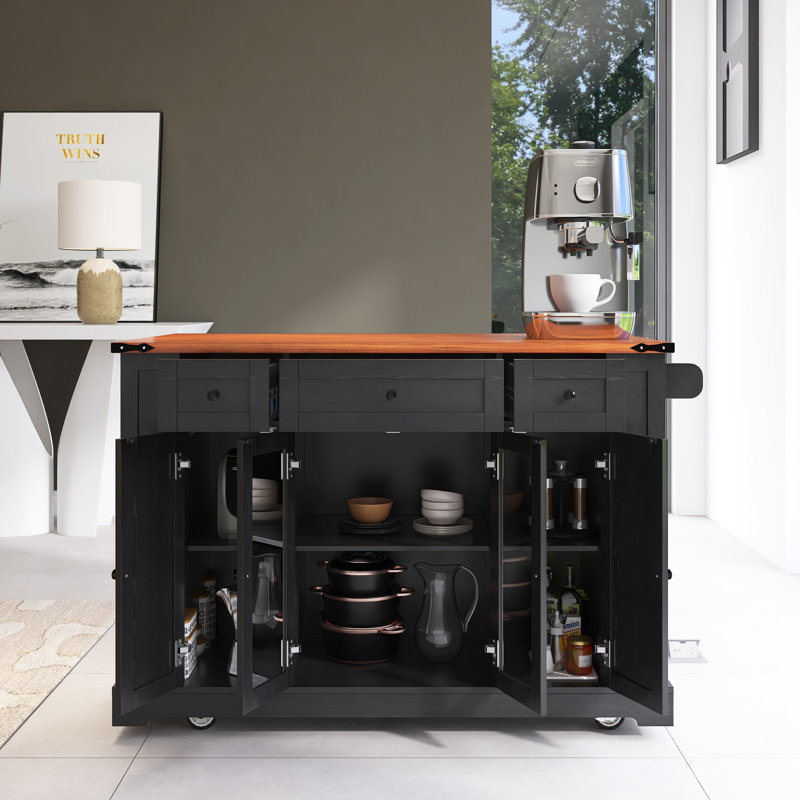 Îlot de cuisine roulant avec rangement, chariot de cuisine, Noir