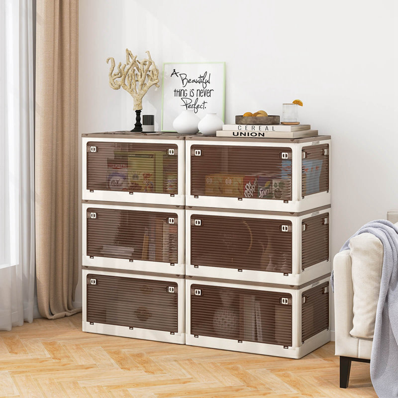 Paquet de 6 bacs de rangement empilables avec couvercles en plastique pliable de 54 gallons