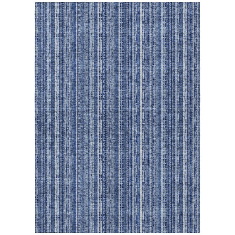 Tapis extérieur lavable rayé bleu et ivoire 5 pi x 8 pi
