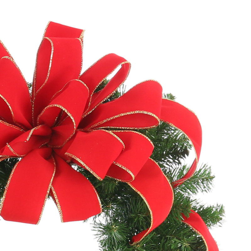 26" Pine Christmas Wreath With A Large Bow, 26" H x 26" W x 8" D, Green/Red