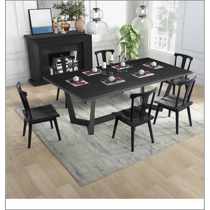 Table de salle à manger rectangulaire en panneau de fibres à densité moyenne Mid Century Modern Essential à la maison, durable et robuste