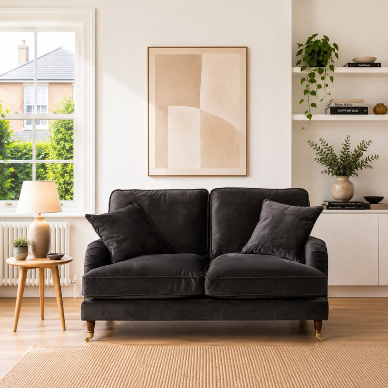 Fabiola 2 Seater Velvet Loveseat, Black