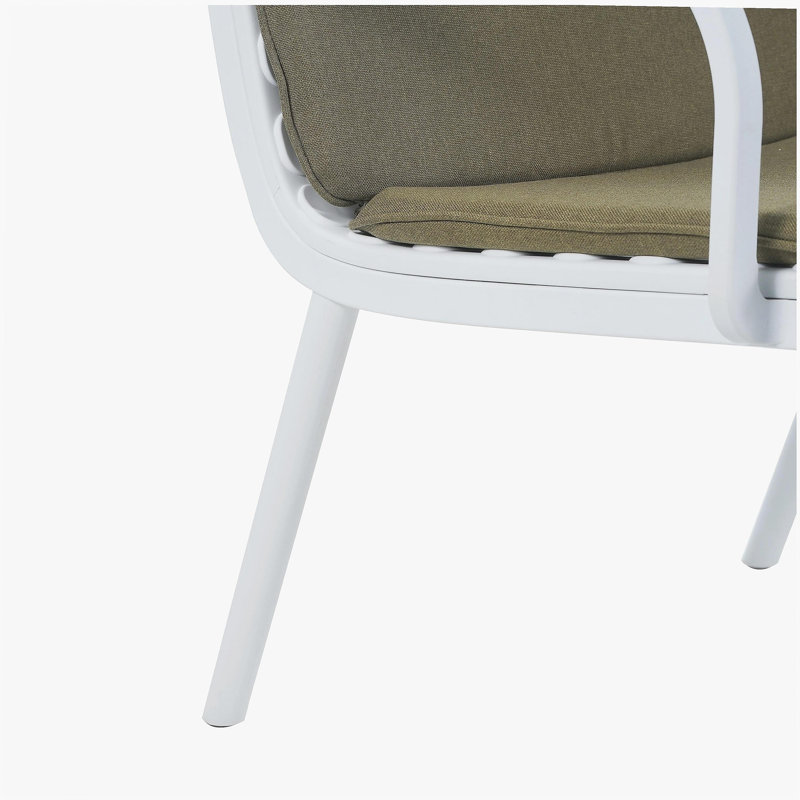 Causeuse d'extérieur en polypropylène Luna, structure blanche avec coussin vert Luna