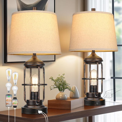 Ensemble de 2 lampes de table modernes de 23 po pour la chambre à coucher, lampe de chevet de ferme avec veilleuse, commande tactile à intensité variable à 3 voies pour le salon (ampoules incluses)