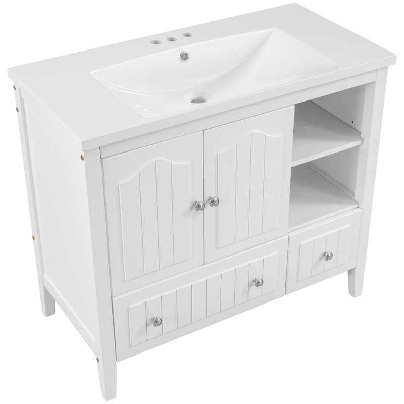 Meuble-lavabo simple 36 po avec comptoir en céramique, Blanc