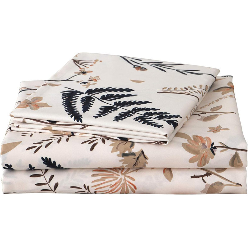 Boho Floral Printed Sheet Set Queen 4 Piece, Soft Botanical Pattern Microfiber Sheets Extra Deep Pocket