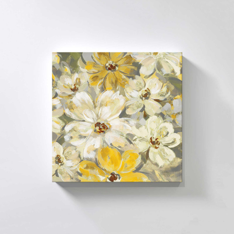 "Scattered Spring Petals Yellow Grey" par Silvia Vassileva, reproduction sur toile, H 36 po x l 36 po