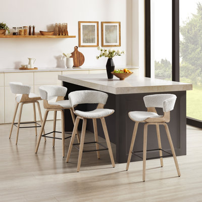 Binni 26.97" Boucle Upholstered Counter Bar Stool With Solid Wood Frame (Set of 4)