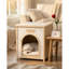 Maison solide pour petits chats, fonctionnant comme table d'appoint, jaune, design américain
