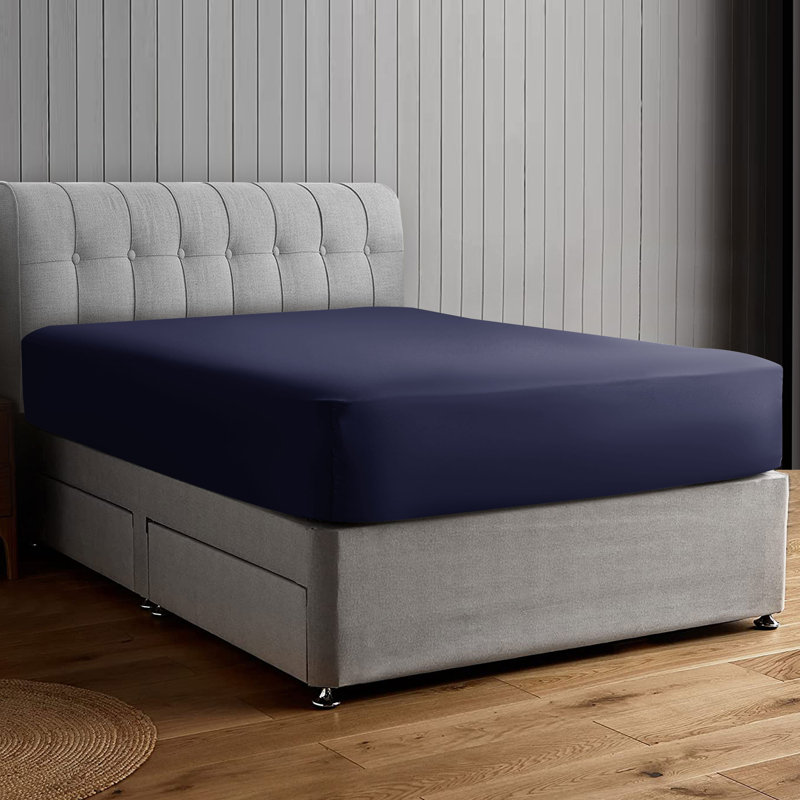Aerona 200 Thread Count Microfiber Brushed Fitted Sheet, Double (4'6), Navy