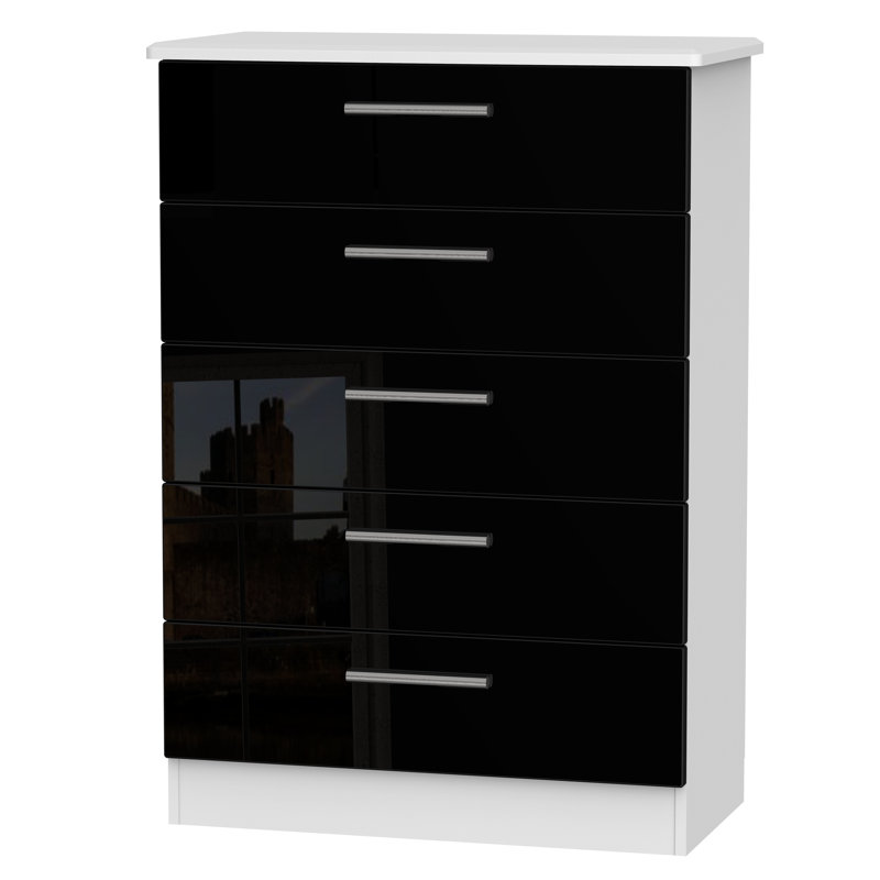 Fully Assembled Yvette 5 Drawer Chest, White/Black