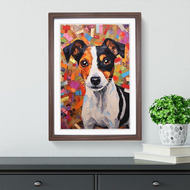 Jack Russell Dadaism No.3 1 Piece Single Picture Frame Wall Art, 46cm H x 34cm W x 2cm D, Walnut Framed
