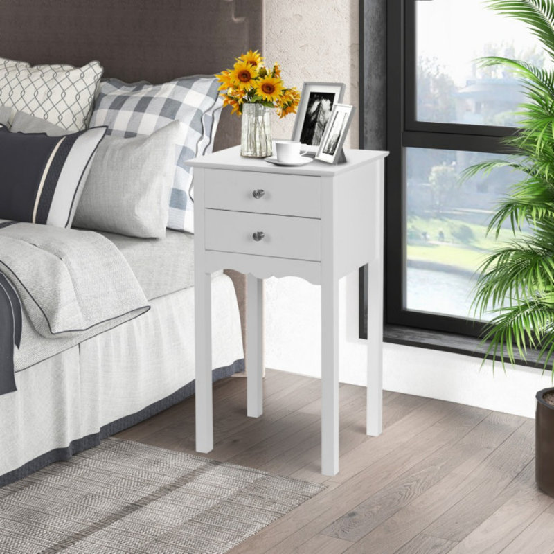 Table de bout pratique et robuste avec 2 tiroirs de rangement, White