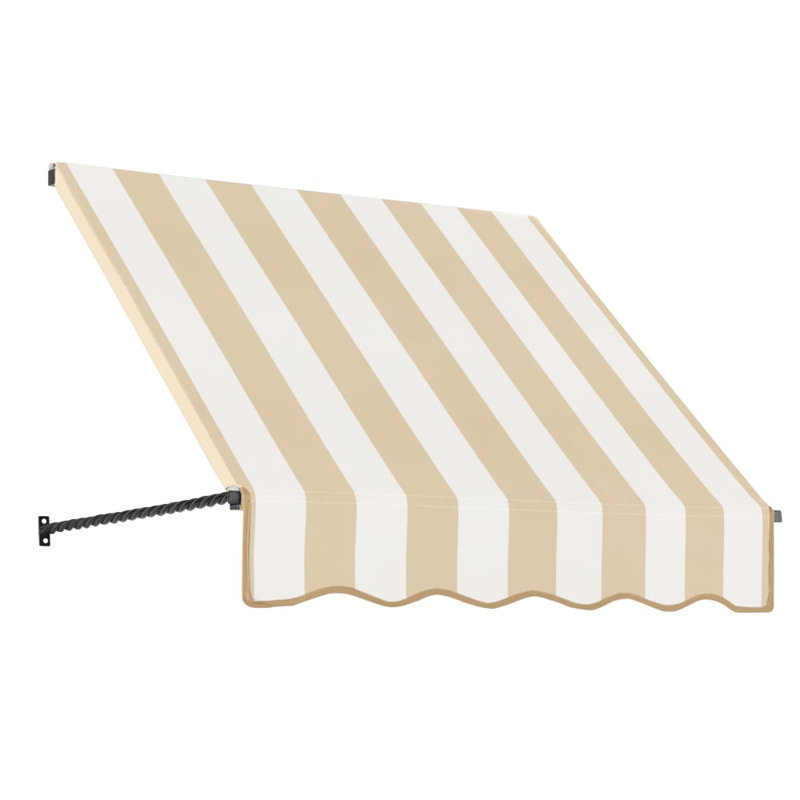 Awntech Santa Fe Acrylic Fabric Fixed Awning with Iron Rope Arms, Linen/White Stripe, 44" H x 40.5" W x 24" D