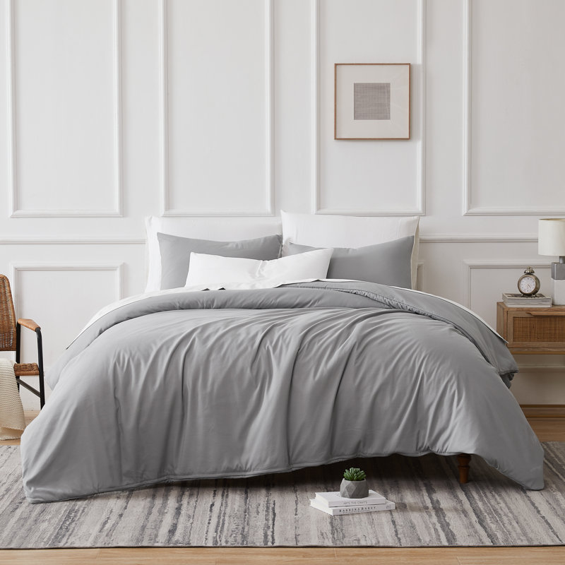 Southshore Fine Linens Vilano Duvet Cover Set, Oversized 110 GSM Microfiber Bedding with Hidden Zipper Closure and 4 Corner Ties, 1 Pillow Sham, Twin/Twin XL, Steel Grey