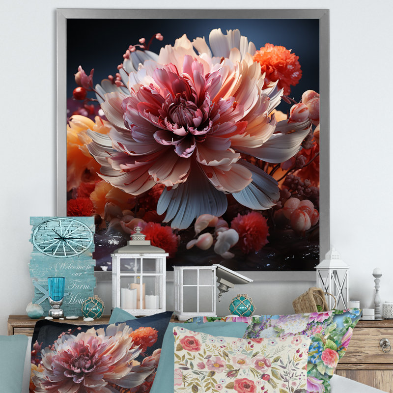 Peony Petal Poetry II - pivoines, décoration murale, Cadre simple argenté, H 16 po x l 16 po x P 1 po