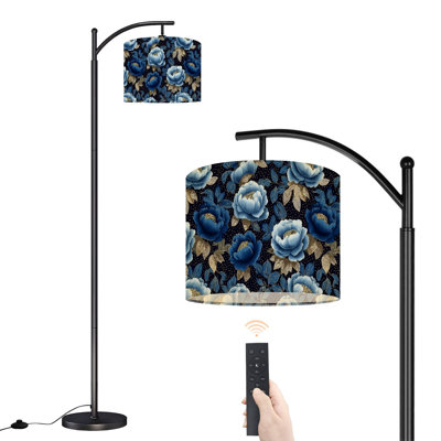 Lampe sur pied à arc avec abat-jour réglable Boho Peony Design Lampe sur pied bleu marine Blooms