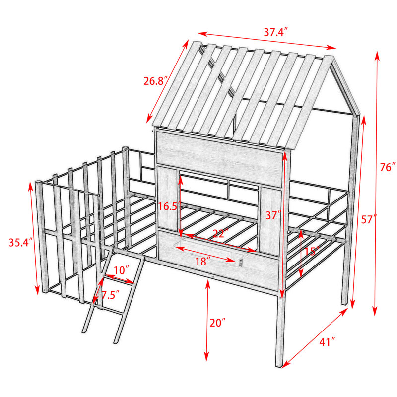 Kawakami Kids Twin Over Full Loft Bed, Black