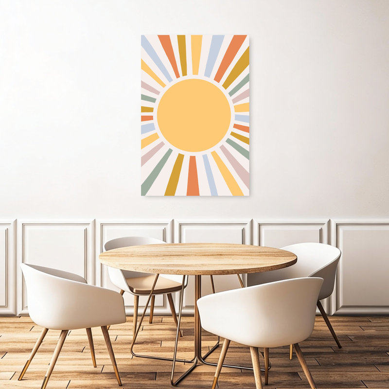 Art mural paysage coloré abstrait avec rayons de soleil colorés, H 48 po x l 32 po