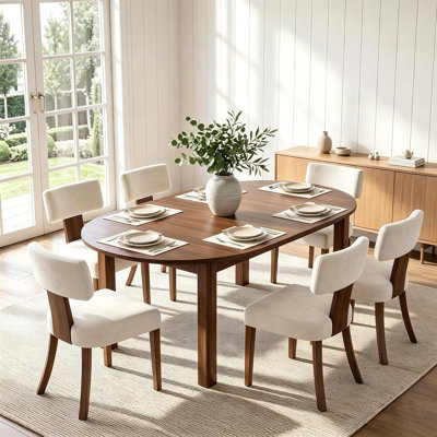 Modern Wooden Dining Chairs Set of 2 Upholstered Linen Kitchen Chair | Farmhouse Mid Century Dining Room Chairs with Ergonomic Curved Backrest Wood Le