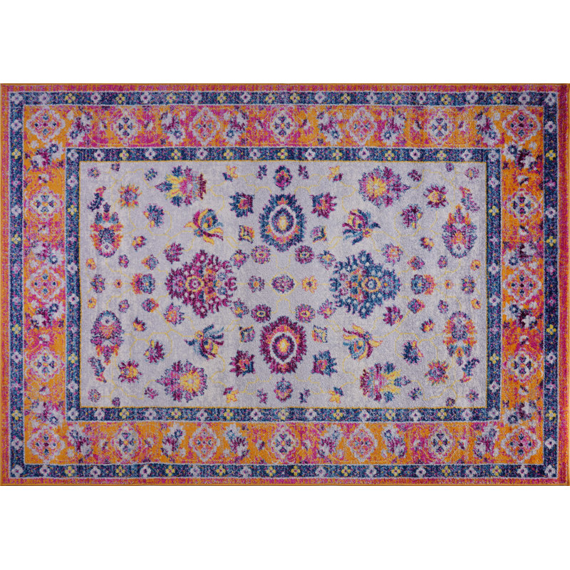 Orange oriental/rose/tapis décoratif bleu SantaFe, Rectangle 5 pi 3 po x 7 pi 6 po