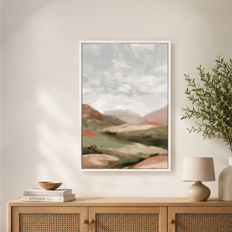 «Rolling Hills Soft Clouds Landscape», art mural sur toile avec cadre flottant, prêt à être accroché, 24 po x 36 po, Noir