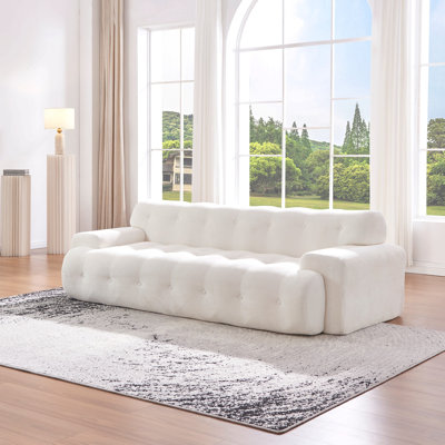 88 in.Cloud 3 Seater Chenille Sofa with Button Tufted Comfy Upholstered Couch,Snow White
