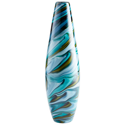 Vase de table en verre bleu calcédoine