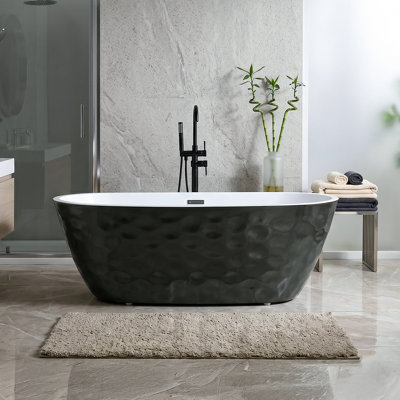 Corvino 67"W X 29.53"D X 23.62"H Freestanding Acrylic Bathtub, Wavy Unique Artistic Design, Soaking Tub in Black