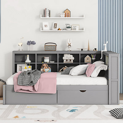Modern Full Size Daybed With 2 Drawers, Daybed With Storage Shelf And Usb Charging Ports