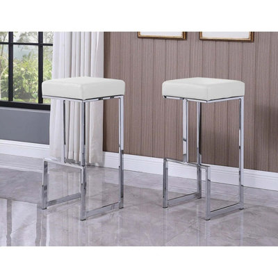 Modern Backless Bar Stool with Faux Leather Seat