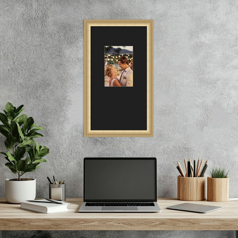 Cadre photo Florence, 10 x 18 emmêlés à 5 x 7, Florence Gold Smooth Black
