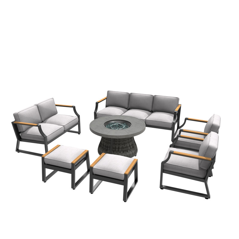 Kimlyn 9 - Person Patio Conversation Set with Cushions, Gray/Black