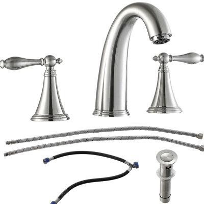 Robinet de salle de bain à 3 trous en nickel brossé - Fabriqué en laiton et en acier inoxydable pour un style élégant et durable. 2 conduites d'eau robustes pour une utilisation fiable.