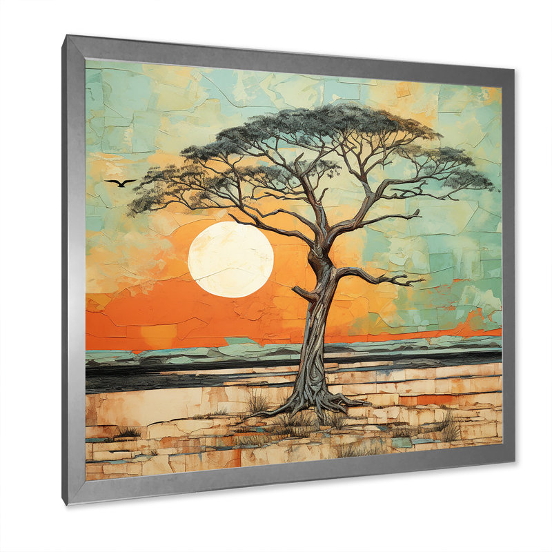 Désert, arbre africain survivant 1 - arbre africain, art mural, H 30 po x l 30 po, Argent