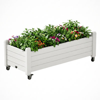Raised Garden Bed with Wheels – Weatherproof Resin Planter Box with Drainage for Patio & Garden