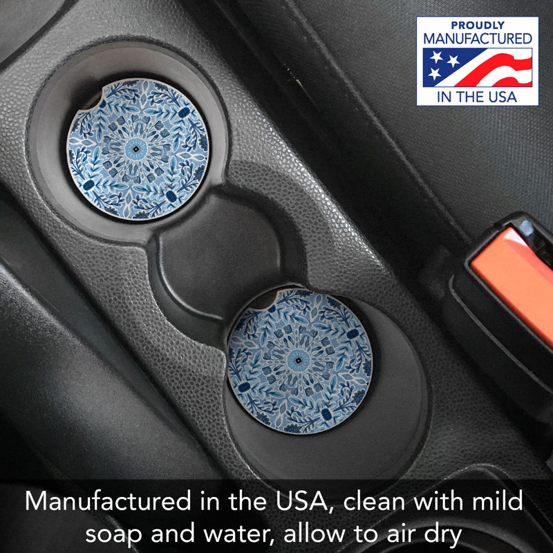 Floral Tile Pattern Single Absorbent Stone Car Coaster