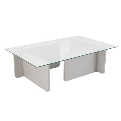 Modern Coffee Table with 100% Tempered Glass Top, Grey, 41.3 x 11.8 x 25.6 inches | Sturdy 100% Melamine Coated Particle Board Frame, 0.71 inches Thick | Stylish Design for Living Room & Contemporary Spaces