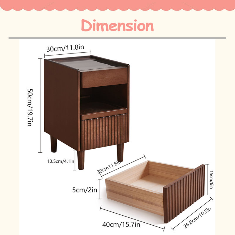 Table de chevet en bois avec tablettes ouvertes à 1 tiroir, petite commode de bureau avec tablettes en bois et table de chevet