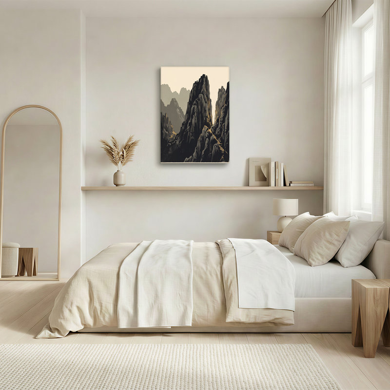 «Layered Mountain Peaks», art mural rétro sur toile monochrome et or, H 24 po x l 36 po